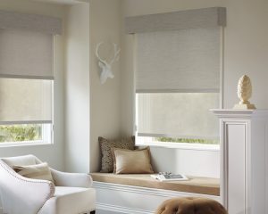 contemporary neutral living room smart shades motorized shades Chagrin Falls 44022