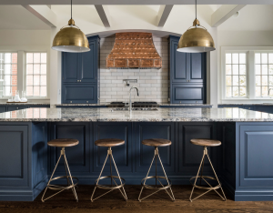 Blue cabinets in Cleveland kitchen for Color of the Year 2020.