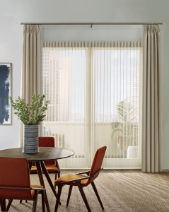 sheer shades on sliding glass doors with side draperies