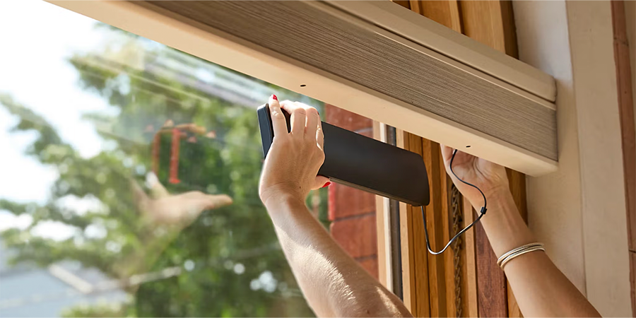 Hunter Douglas Solar Charger powering rechargeable PowerView motorized window shades