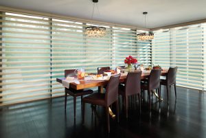 floor to ceiling windows with sheer dining room window treatments in Cleveland OH