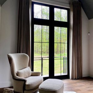 french door patio in Cleveland OH with ceiling height drapes