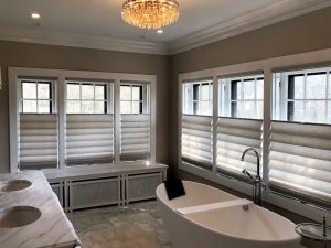 modern roman shades in master bathroom in Cleveland OH