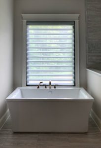 white pirouette shades in modern bathroom in Rocky River OH