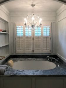 white cafe shutters over master bath in Cleveland OH