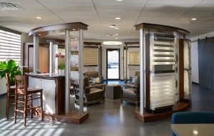 timan window treatments interior of showroom on willow parkway in Cleveland, with design area for meeting with window covering professionals