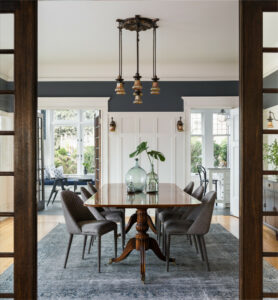 renovated dining room with hardwood flooring and carpet in Chagrin Falls, OH