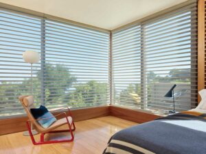 silhouette shades reveal landscape view in Cleveland home