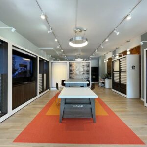 window treatment showroom with design planning table in Rocky River OH