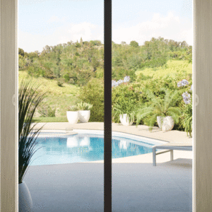 honeycomb shades with vertiglide for patio doors leading to pool