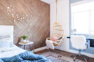 hanging swing chair in a teen's bedroom
