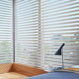 silhouette shades opening and closing in bedroom