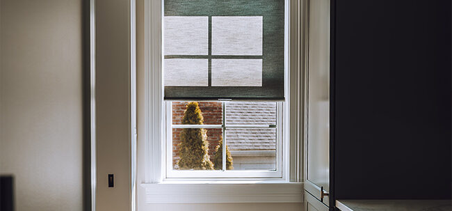 window treatment in laundry room with timan window and co