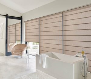 bathroom wall of windows with luxury roller blinds medina ohio