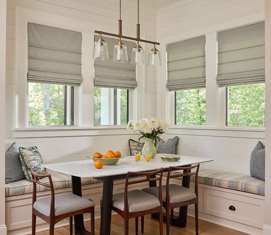 roman blinds in breakfast nook