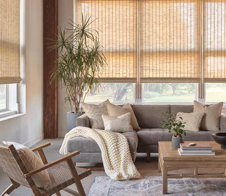 Provenance Woven Wood Shades cozy living room timan and co