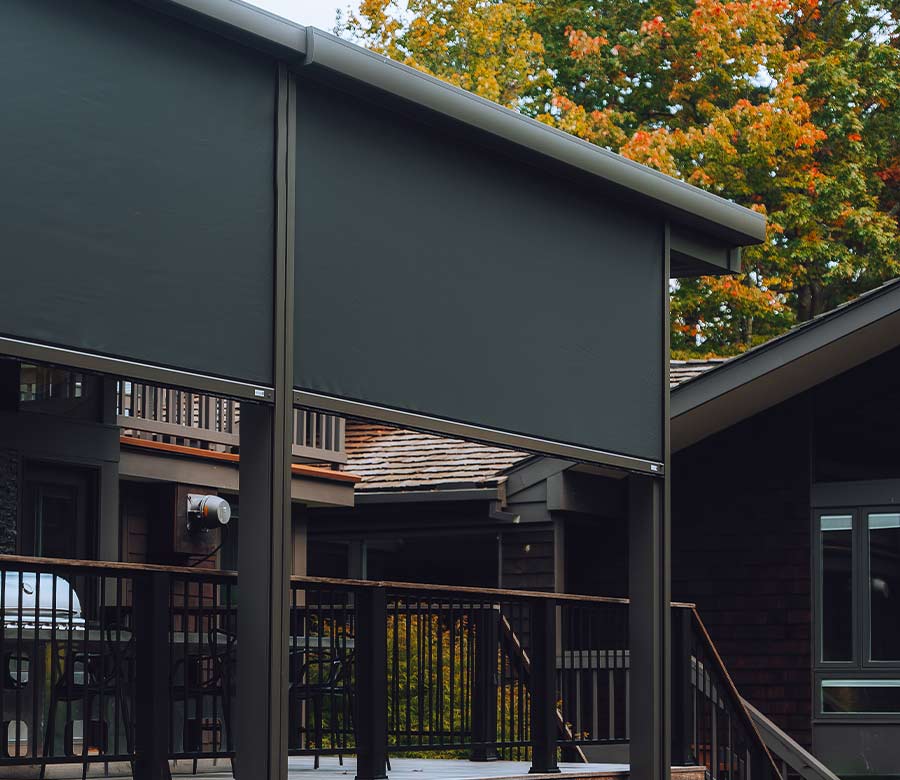 black exterior motorized shades