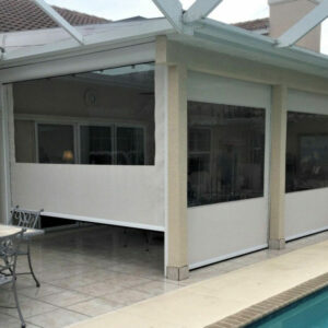 beige progressive screens on outdoor patio
