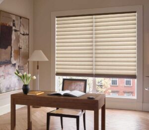 modern roman shades in classic home office