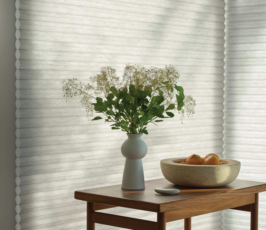 cellular shades on corner windows in Chagrin Falls OH home