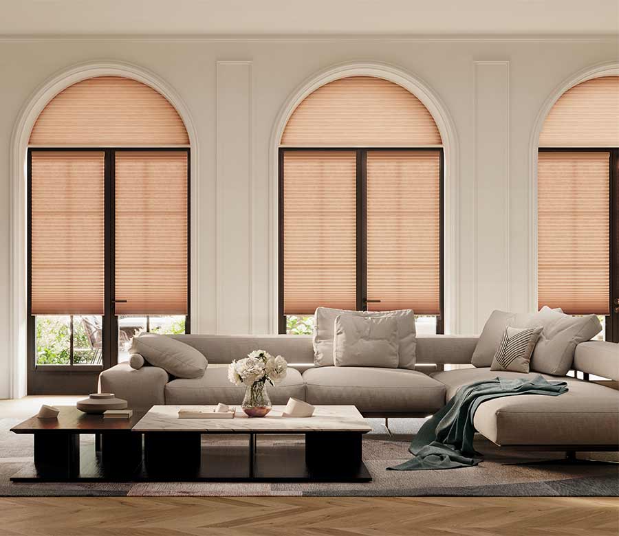 specialty shape arched window blinds on french doors in Cuyahoga County OH