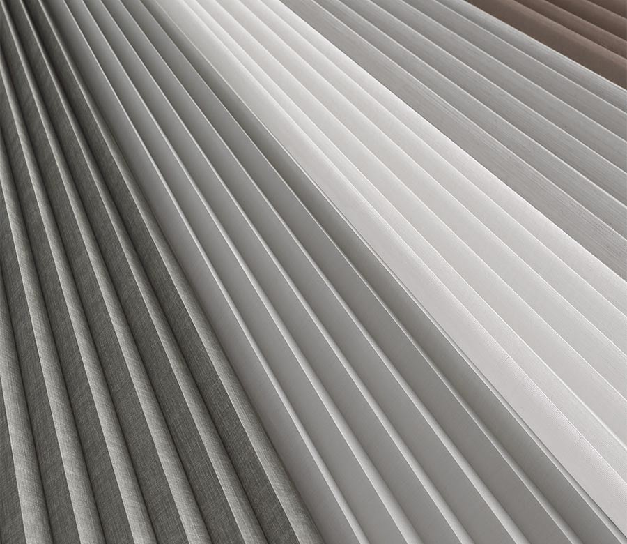 duette vertiglide shades fabric closeup in gray and white hues
