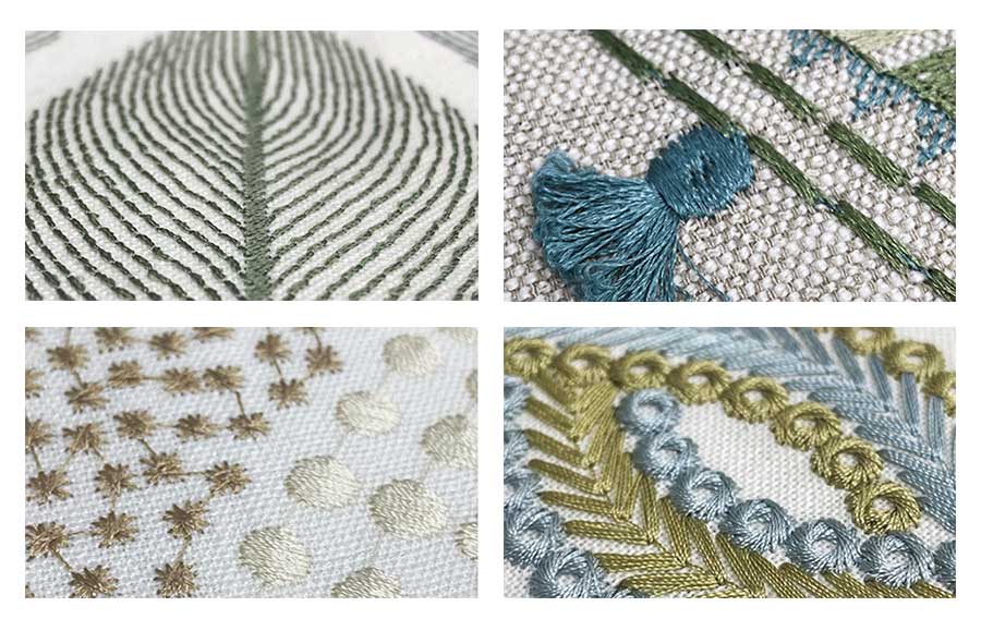 Four embroidered designs that are natural colors