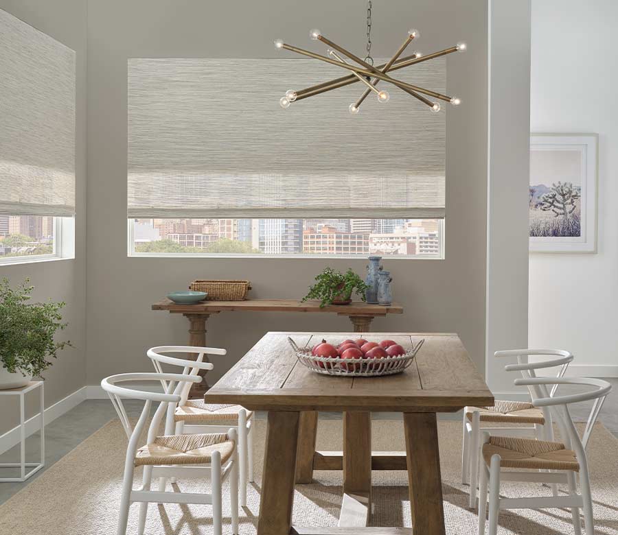 dining room with white woven blinds cleveland