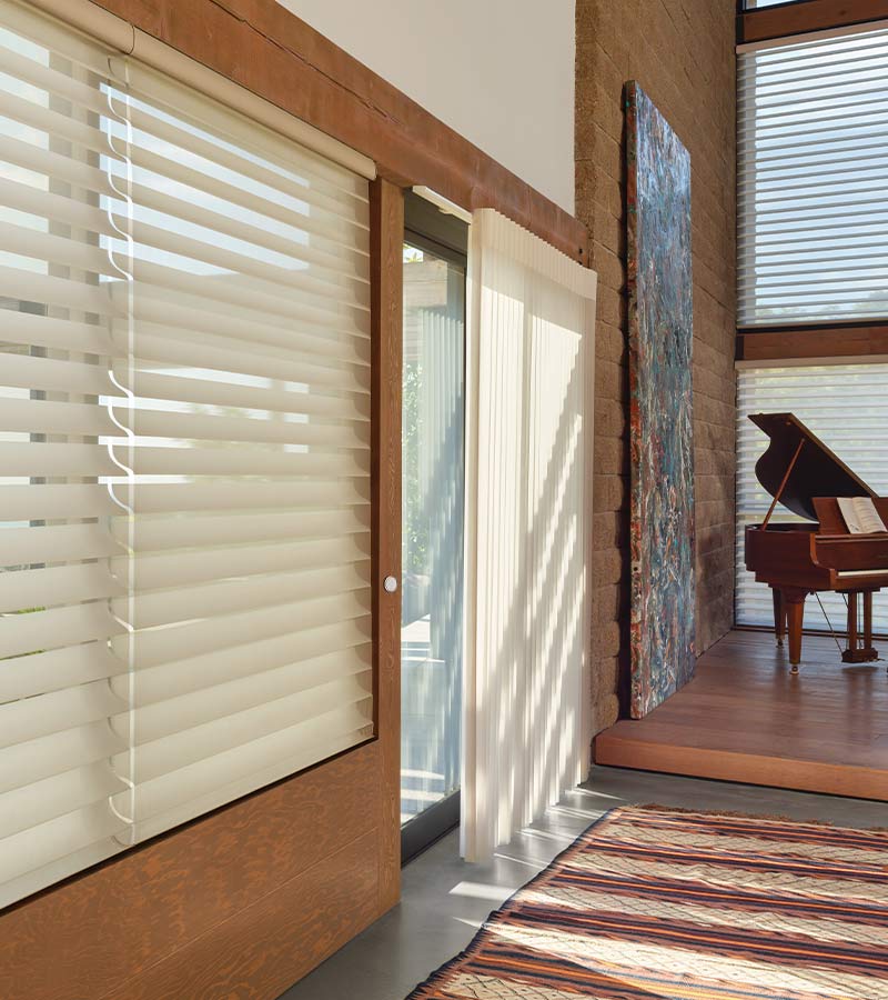 music room with cream Blinds for Sliding Glass Doors chagrin falls