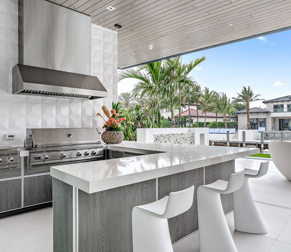 outdoor kitchen with gray accents