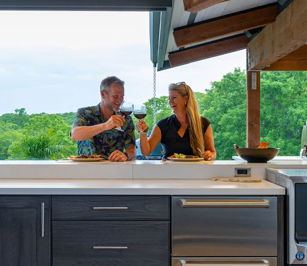 outdoor cabinets blue with white countertop