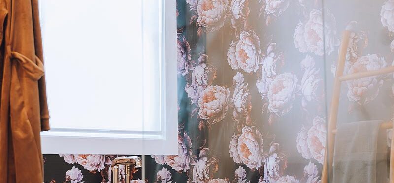 recent work tone by timan and co in bathroom with floral wallpaper