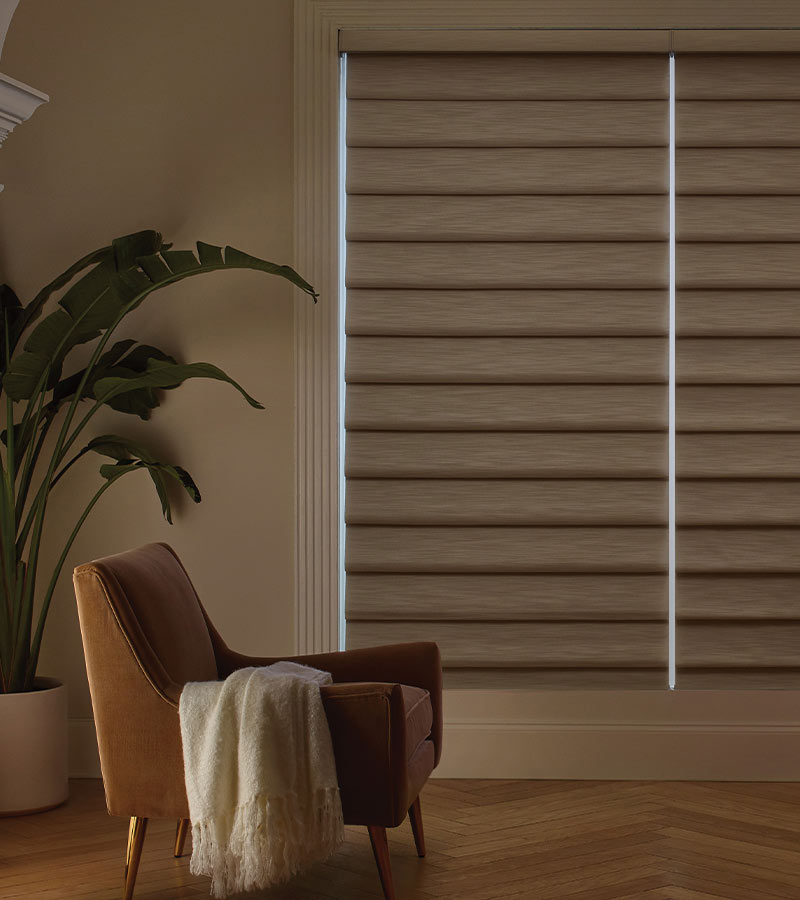 living room windows with neutral room darkening window blinds in chagrin falls