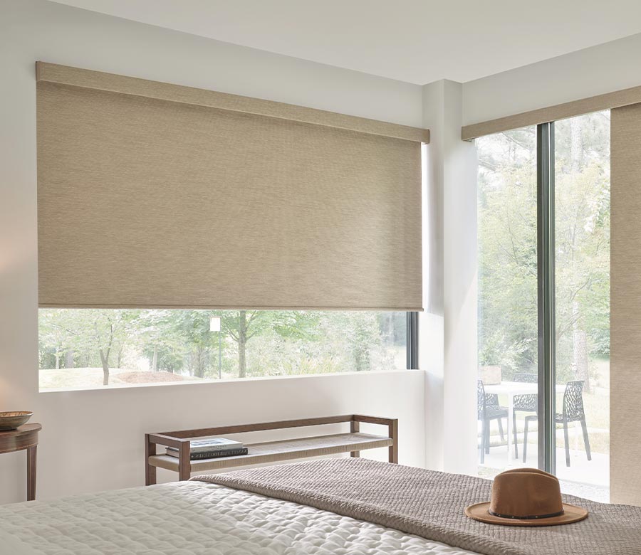 neutral colored bedroom designer roller shades