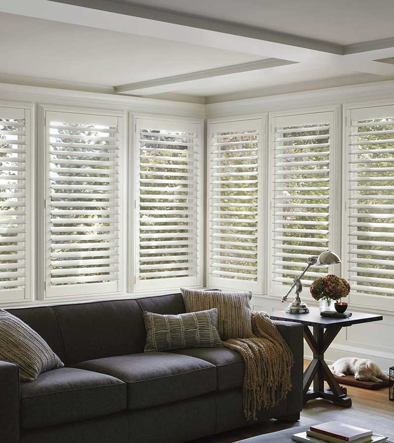 living room with white newstyle shutters timan and co
